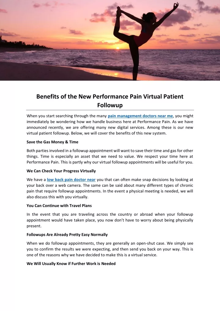 benefits of the new performance pain virtual