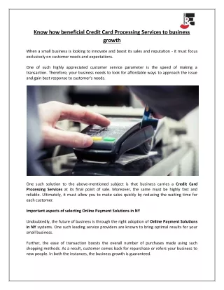 Know how beneficial Credit Card Processing Services to business growth