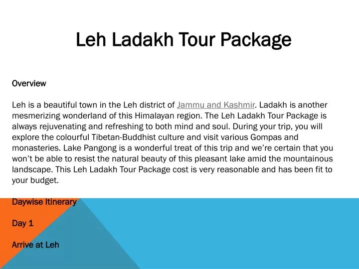 leh ladakh tour package