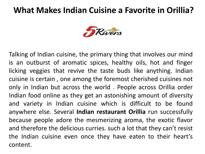 what makes indian cuisine a favorite in orillia