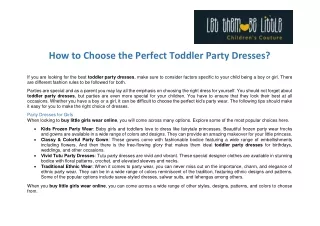 How to Choose the Perfect Toddler Party Dresses?