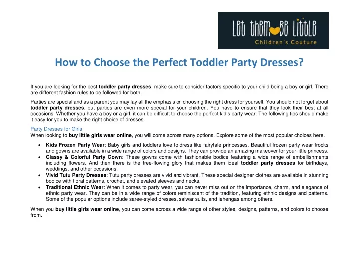 how to choose the perfect toddler party dresses