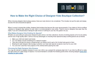 How to Make the Right Choice of Designer Kids Boutique Collection?