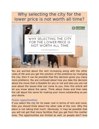 Why selecting the city for the lower price is not worthy all time