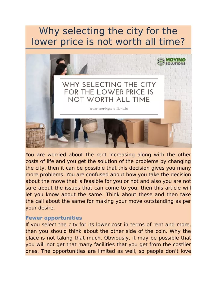 why selecting the city for the lower price