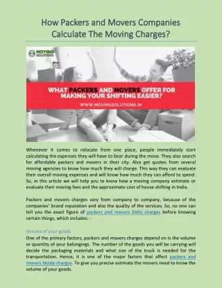 How Packers and Movers Companies Calculate The Moving Charges?