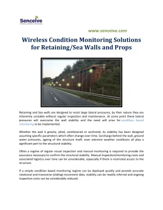 Wireless Condition Monitoring Solutions for Retaining/Sea Walls and Props