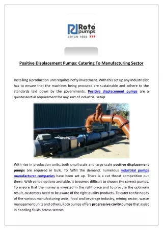 Positive displacement pumps catering to manufacturing sector