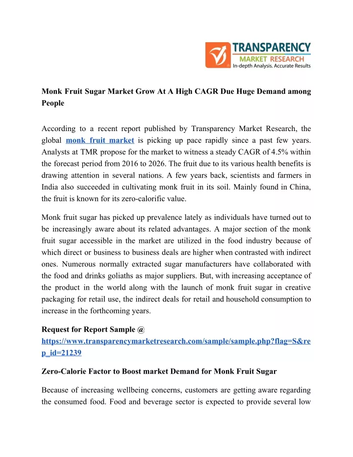monk fruit sugar market grow at a high cagr