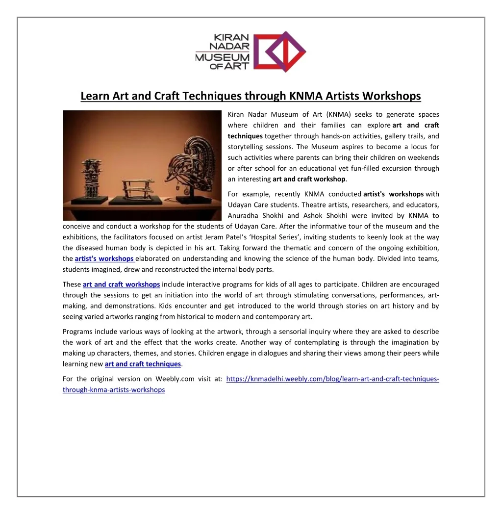 PPT - Learn Art and Craft Techniques through KNMA Artists Workshops ...