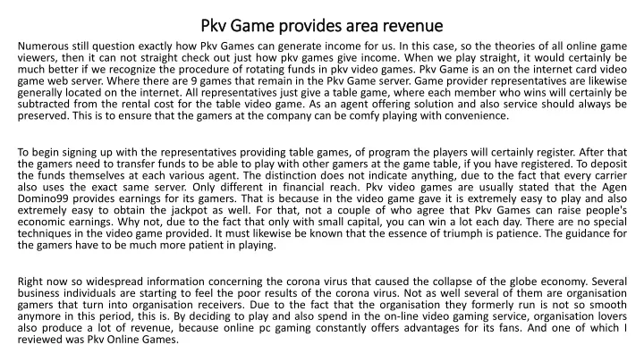 pkv game provides area revenue