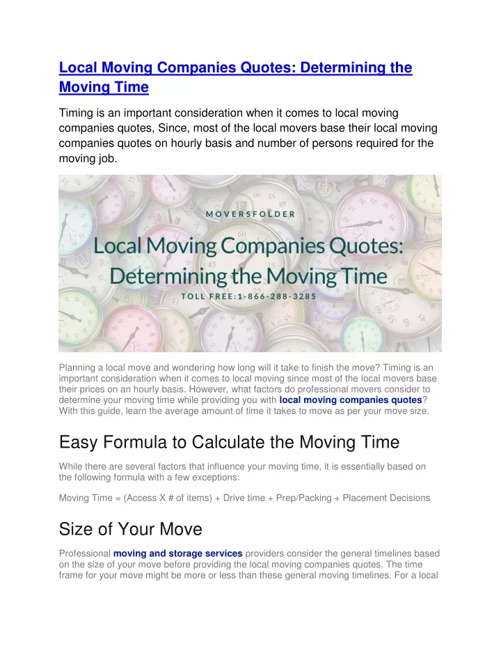 local moving companies quotes determining