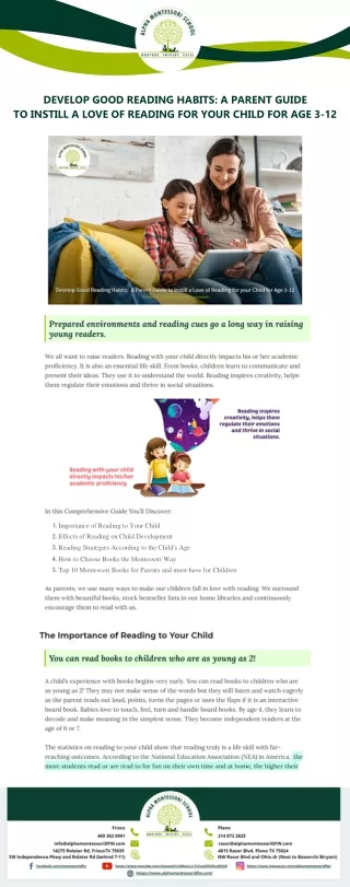 Develop Good Reading Habits: A Parent Guide to Instill a Love of Reading for your Child for Age 3-12