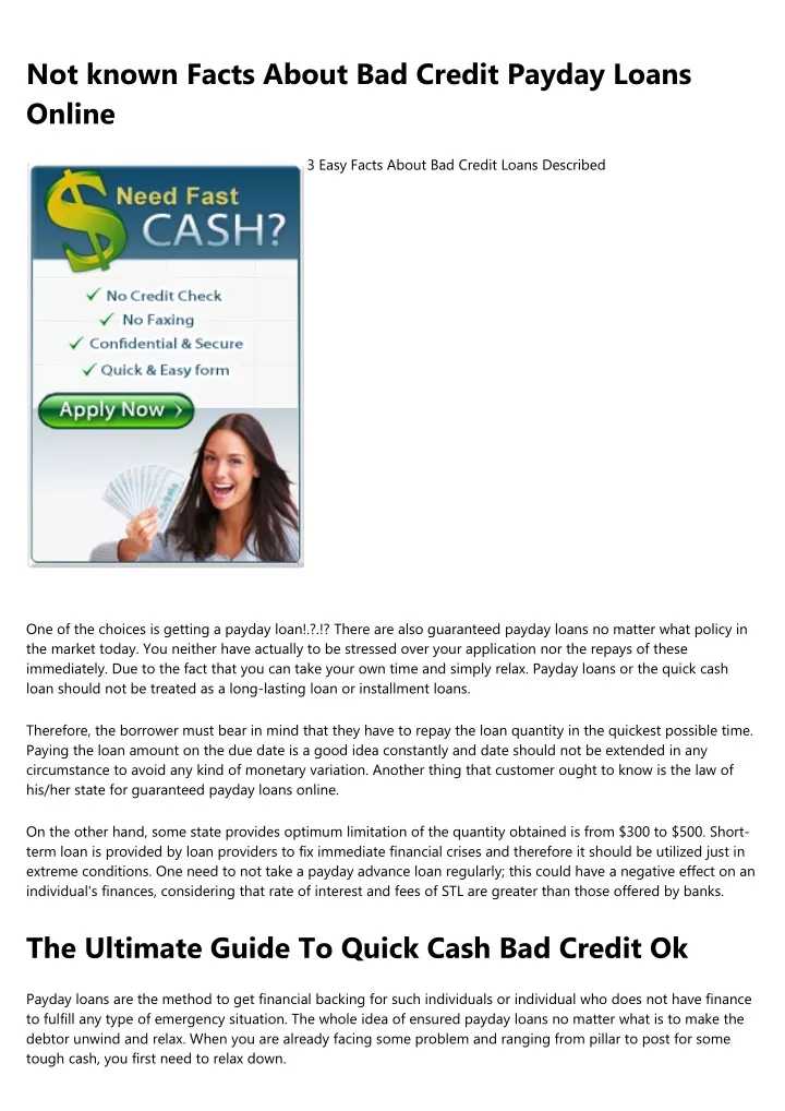 not known facts about bad credit payday loans
