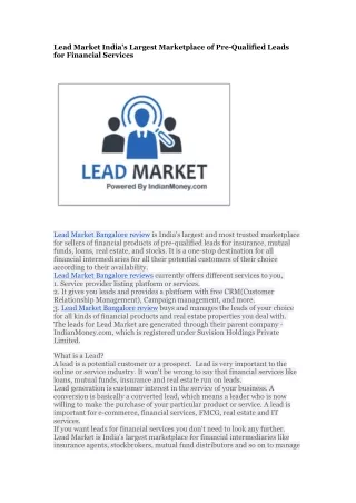 Lead Market India's Largest Marketplace of Pre-Qualified Leads for Financial Services