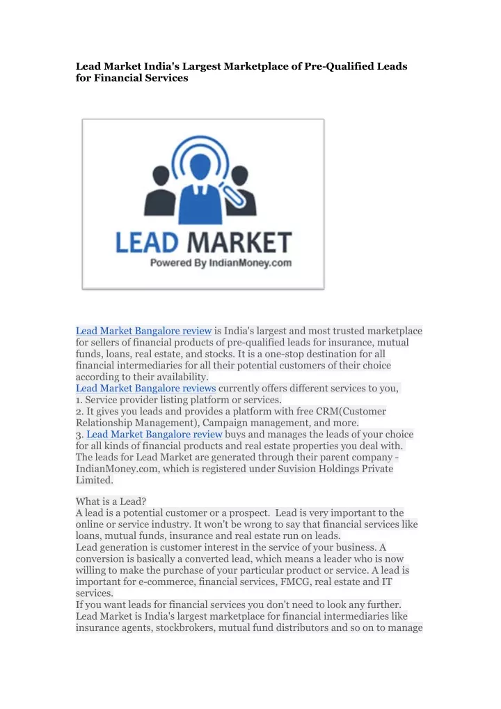 lead market india s largest marketplace