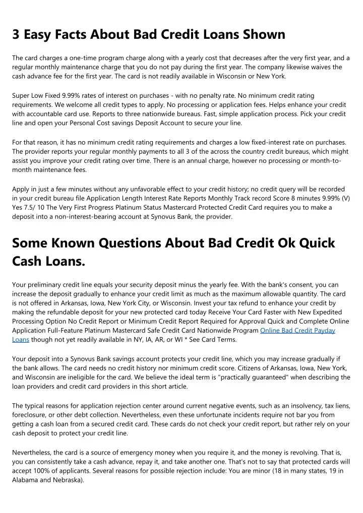 3 easy facts about bad credit loans shown