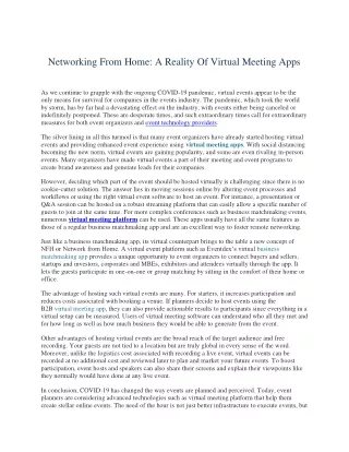 Networking From Home: A Reality Of Virtual Meeting Apps