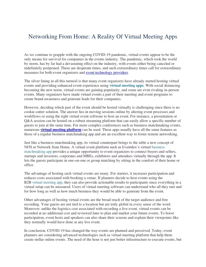 networking from home a reality of virtual meeting