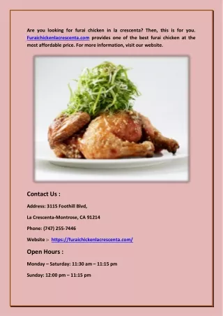 Chicken restaurants in La Crescenta - Furaichickenlacrescenta.com