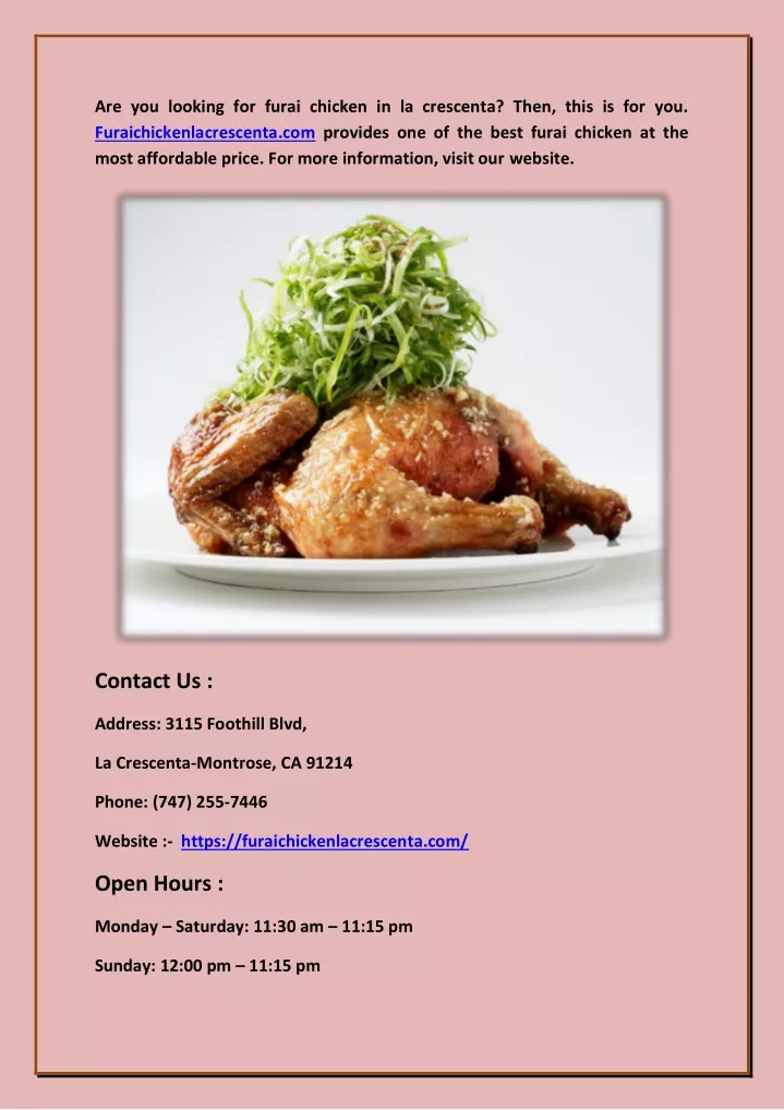 are you looking for furai chicken in la crescenta