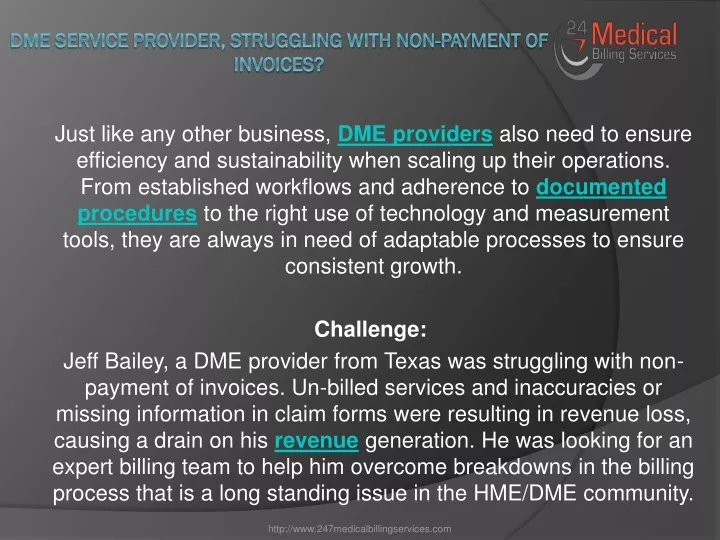 dme service provider struggling with non payment of invoices