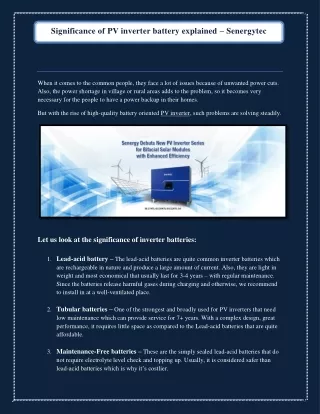 Significance of PV inverter battery explained – Senergytec