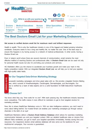 Doctors Email List | Doctors Mailing List | Doctors Email Database
