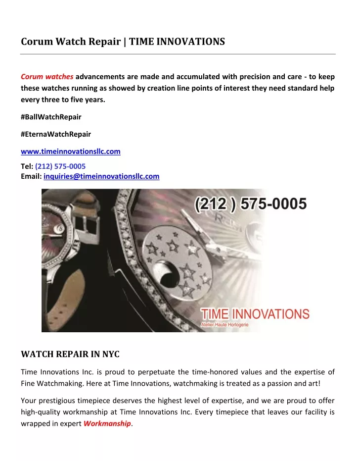 corum watch repair time innovations