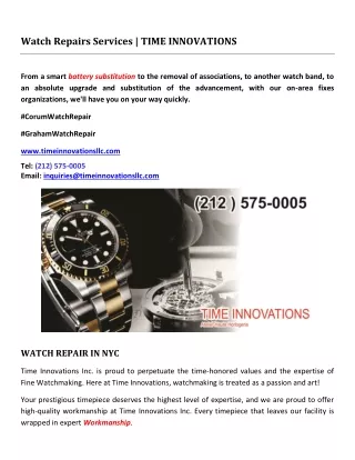 Watch Repairs Services | TIME INNOVATIONS