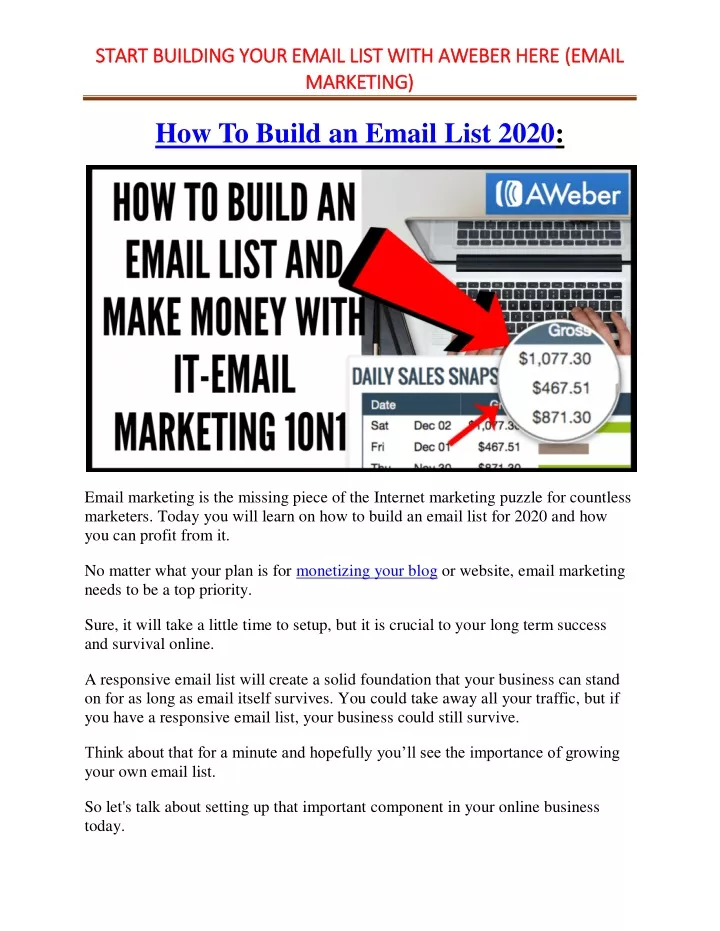 start building your email list with aweber here