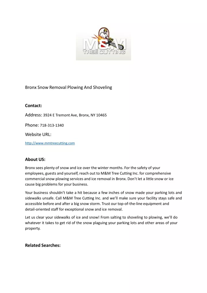bronx snow removal plowing and shoveling contact