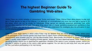 The highest Beginner Guide To Gambling Web