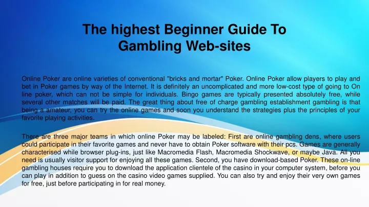 the highest beginner guide to gambling web sites