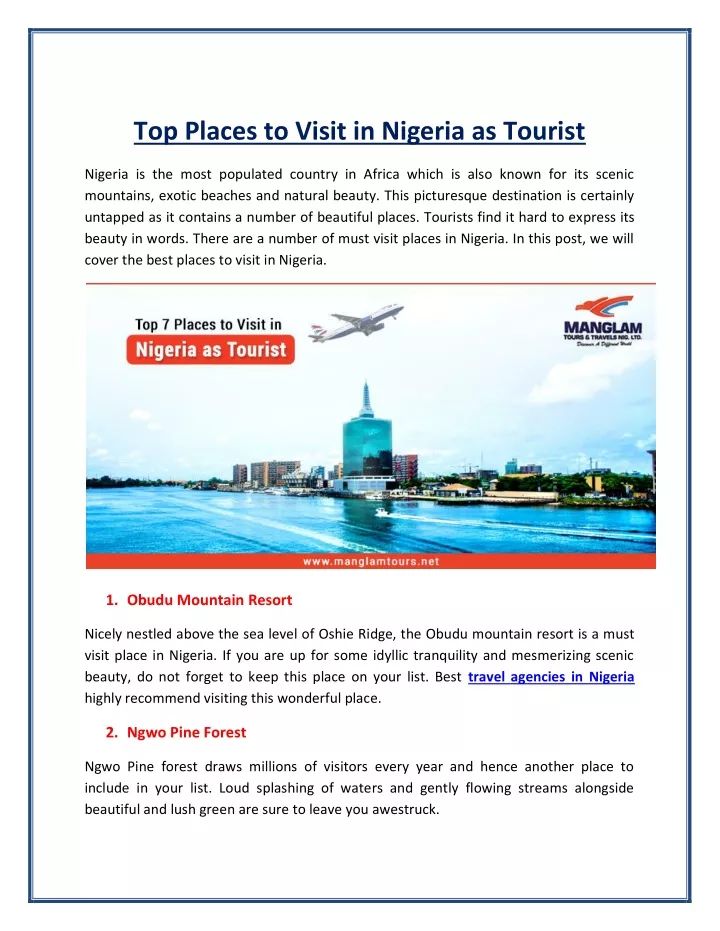 top places to visit in nigeria as tourist
