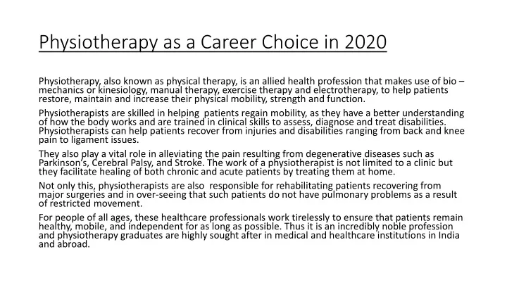 physiotherapy as a career choice in 2020