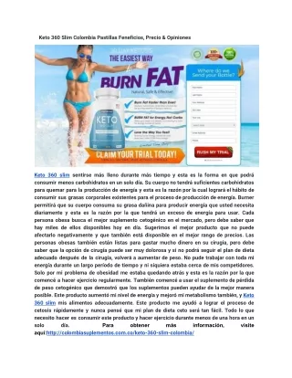 Keto 360 Slim Colombia Pastillas Feneficios, Precio & Opiniones