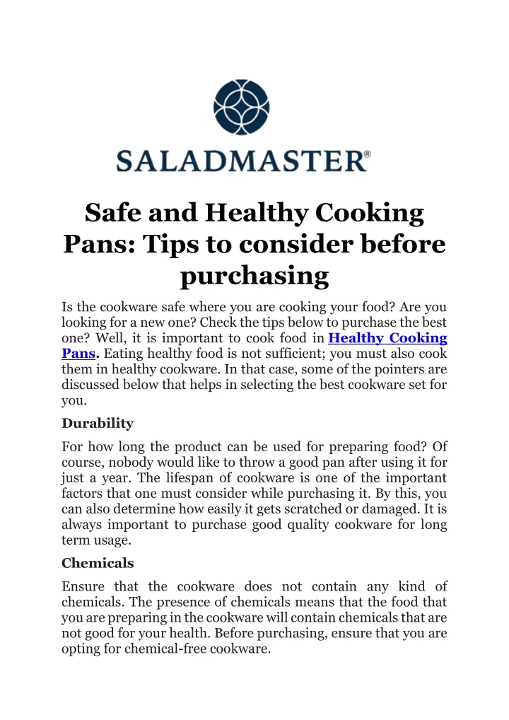 safe and healthy cooking pans tips to consider