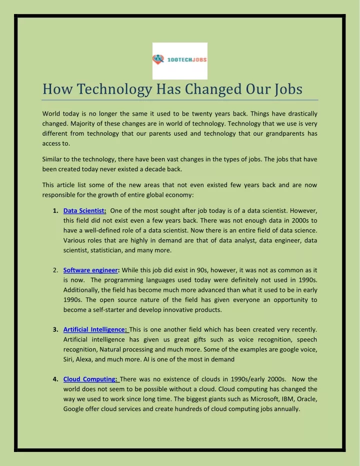 how technology has changed our jobs