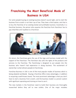 Franchising the Most Beneficial Mode of Business in USA