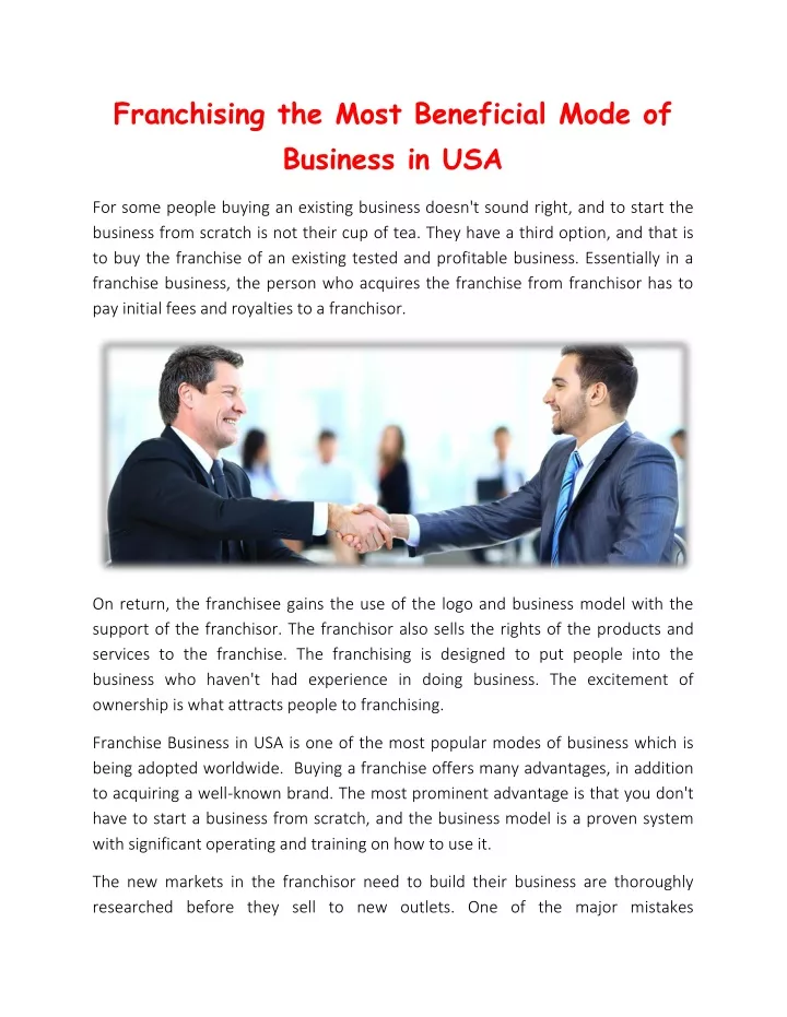 franchising the most beneficial mode of business