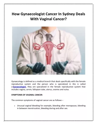 How Gynaecologist Cancer In Sydney Deals With Vaginal Cancer?