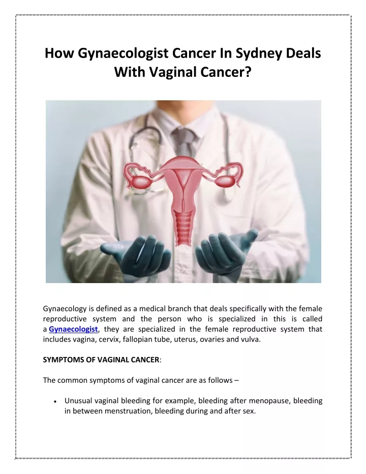 how gynaecologist cancer in sydney deals with