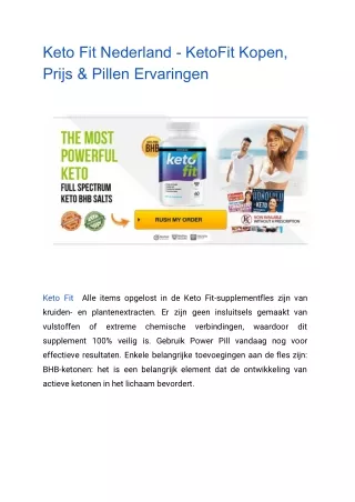 Keto Fit Nederland - KetoFit Kopen, Prijs & Pillen Ervaringen