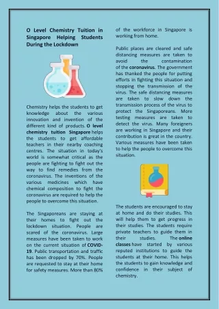 O Level Chemistry Tuition in Singapore Helping Students During the Lockdown