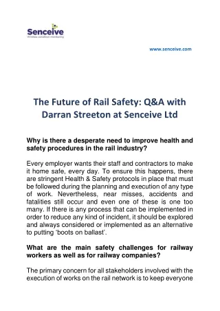 The Future of Rail Safety: Q&A with Darran Streeton at Senceive Ltd