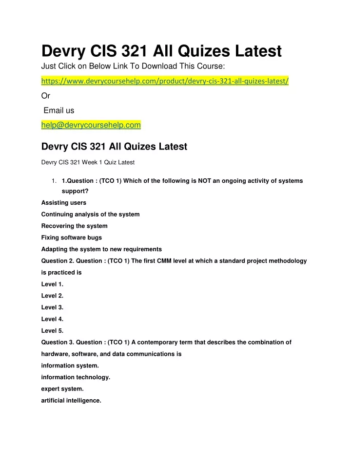 devry cis 321 all quizes latest just click