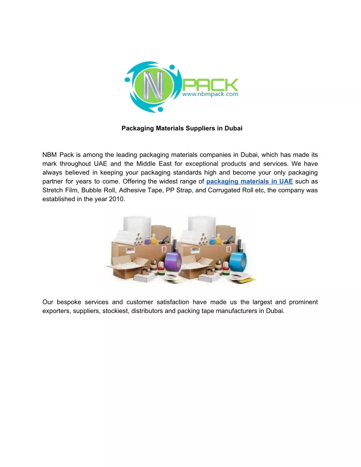 packaging materials suppliers in dubai nbm pack
