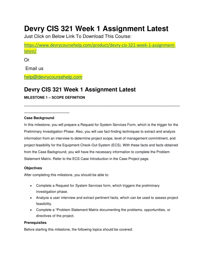 devry cis 321 week 1 assignment latest just click