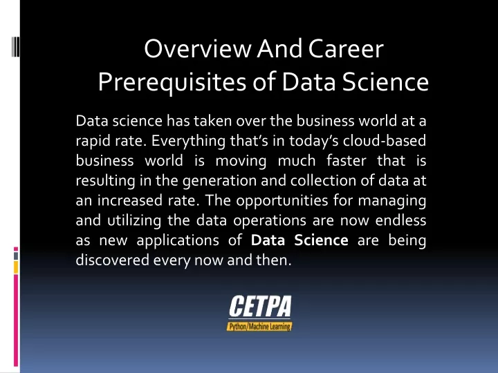 overview and career prerequisites of data science